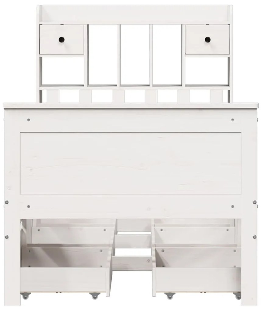 fehér tömör fenyőfa könyvespolcos ágy matrac nélkül 75 x 190 cm