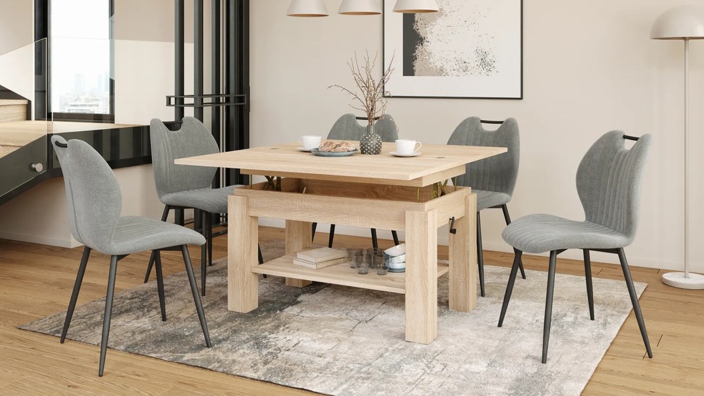 Mazzoni BRAWO Sonoma Tölgy - NYITHATÓ/MAGASÍTHATÓ DOHÁNYZÓASZTAL POLCCAL ÉTKEZŐASZTALKÉNT IS HASZNÁLHATÓ