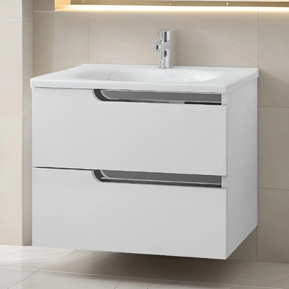 Piramida EURIDIKA fali fürdőszobabútor - műmárvány mosdóval -2 fiókos - 65 x 48 x 53 cm