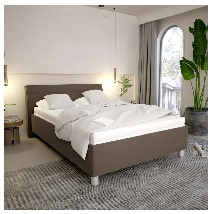 Kárpitozott ágy tárolóhellyel és matraccal DALMA 140x200 cm szürke/barna