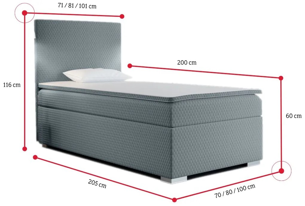 RENATA kárpitozott boxspring ágy + topper, 100x200, sawana pik honey 05, jobb