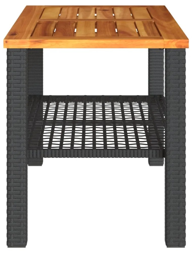 fekete polyrattan és akácfa kerti asztal 70 x 38 x 42 cm