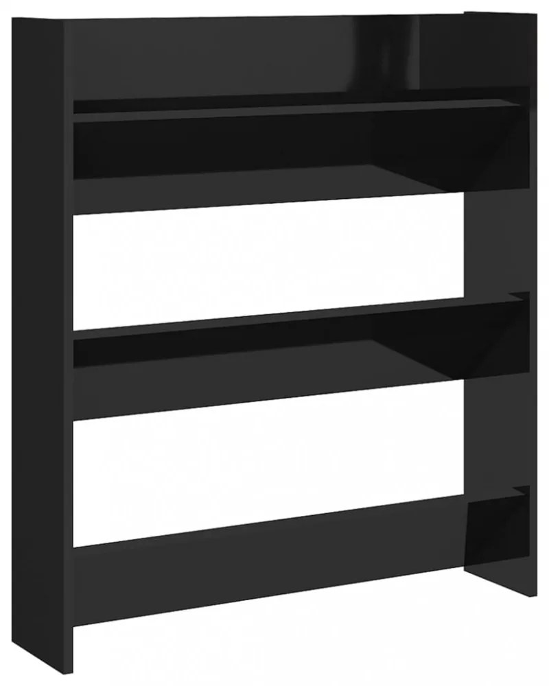 magasfényű fekete szerelt fa fali cipősszekrény 80 x 18 x 90 cm