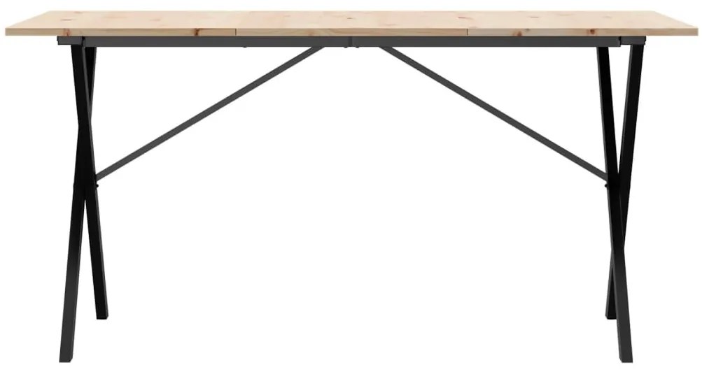 Tömör fenyőfa és acél étkezőasztal X-vázzal 140x80x75 cm