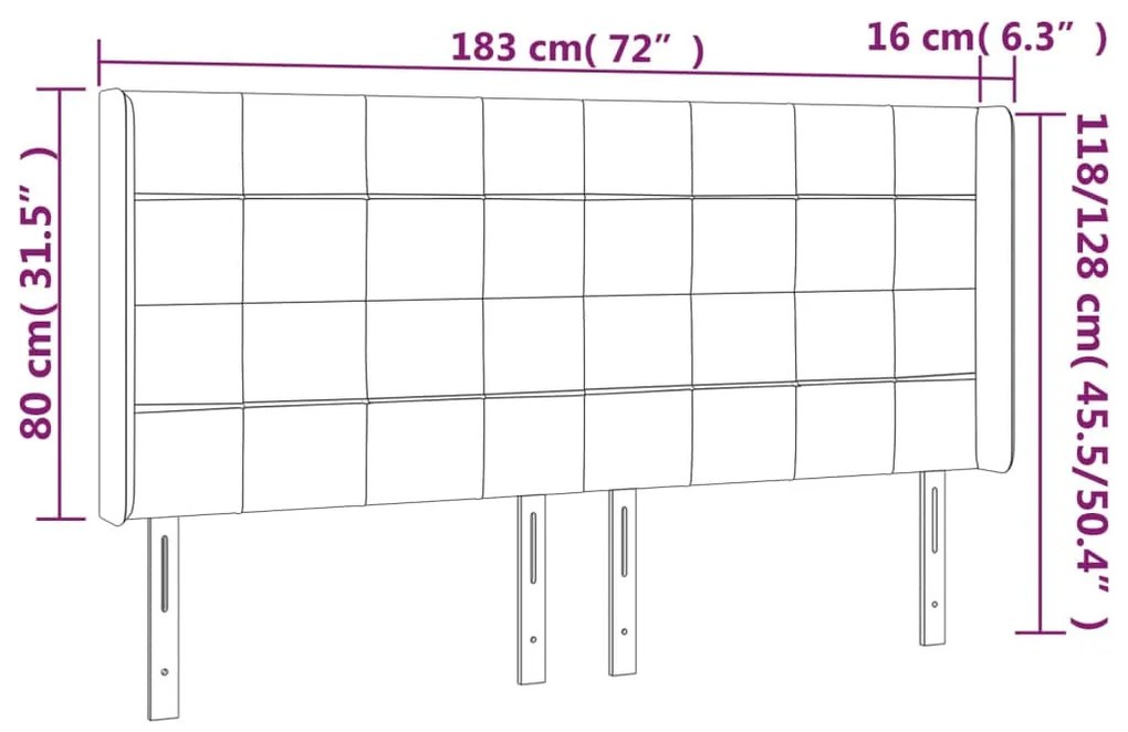 krémszínű szövet LED-es fejtámla 183x16x118/128 cm