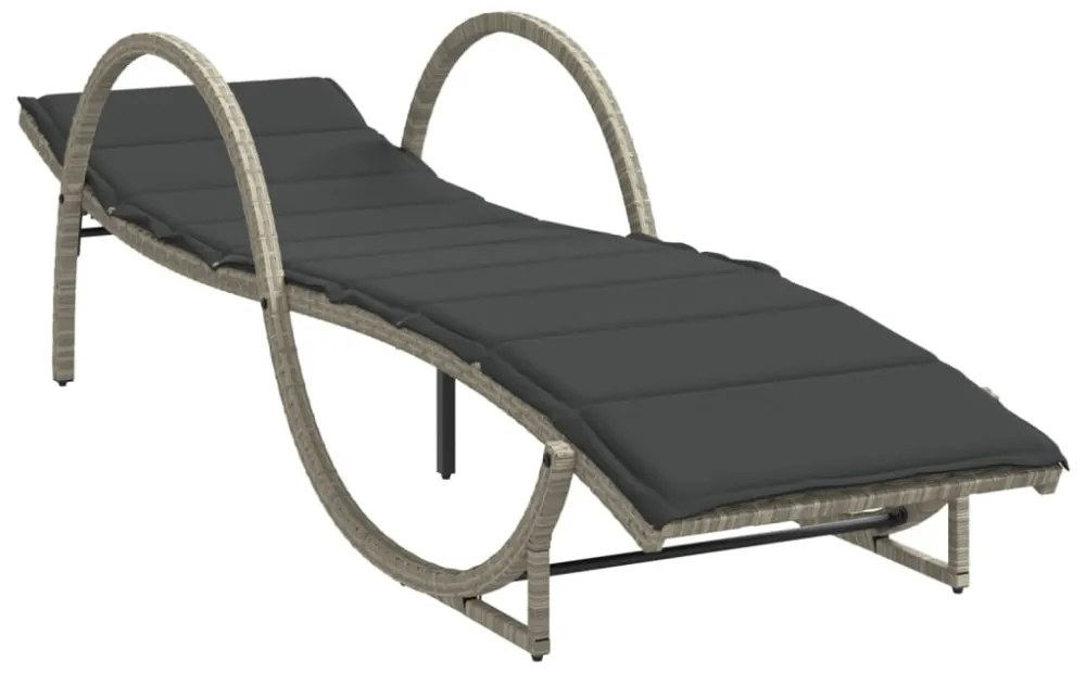 világosszürke polyrattan napozóágy párnával 60x199x42 cm