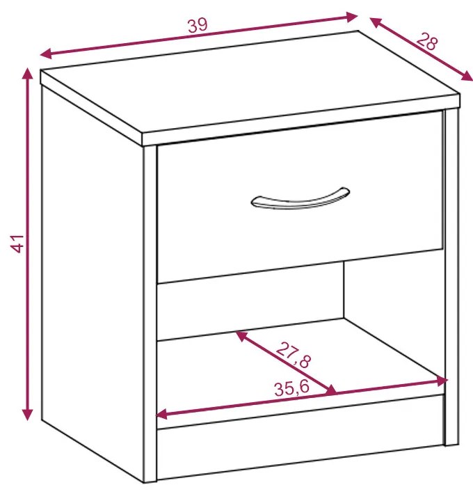 Éjjeliszekrény 1 fiókkal Sonoma tölgy / fehér matt színkombinációban 16 mm – NAKA