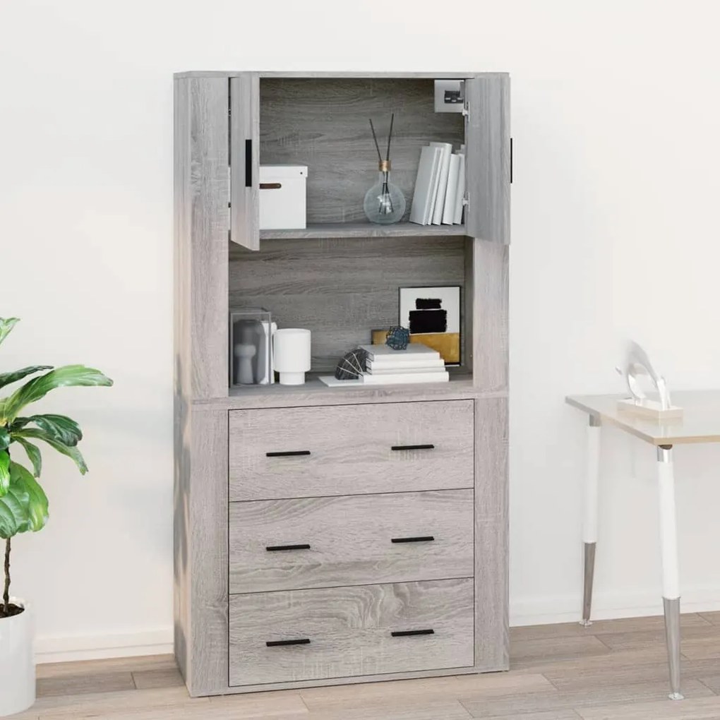 szürke sonoma színű szerelt fa faliszekrény 80x33x80 cm
