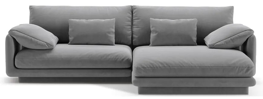 Világosszürke bársony sarokkanapé (jobb oldali-heverő résszel) Torino – Micadoni