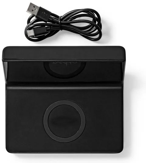 Nedis WCACQ20BK - Ébresztőóra LCD kijelzővel és vezeték nélküli töltő 15W/5V fekete