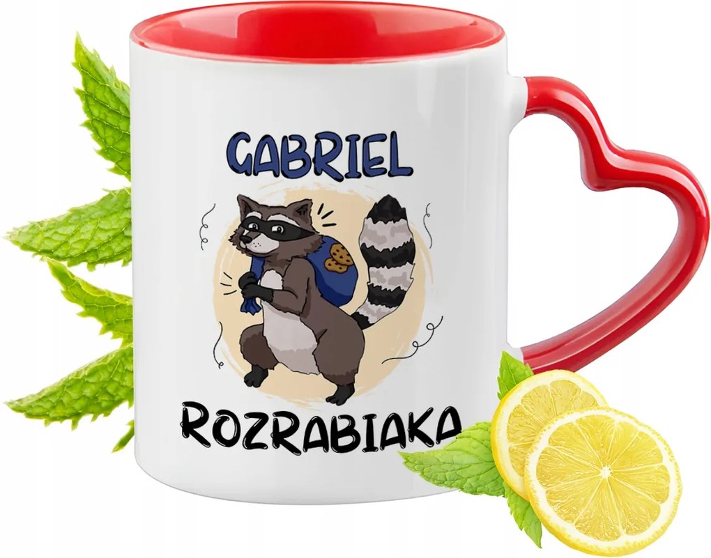 Piros bögre szív alakú füllel Gabrielnek Ajándék