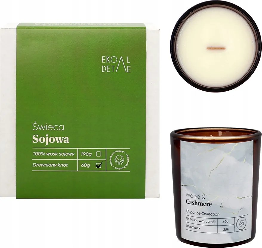 Szójagyertya üvegben Fa és Kasmír illat 60 g ökoRészletek Ajándék