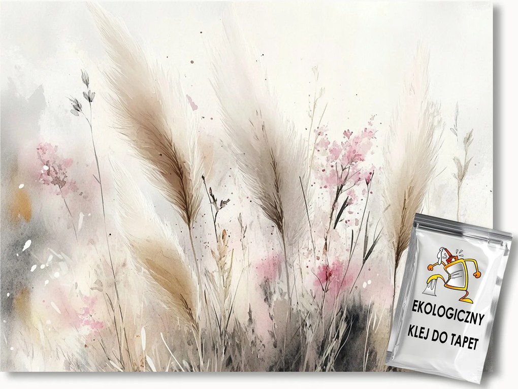 Fotótapéta Flizelina Természet Boho Rét Dekoratív Fű Virágok 368x254 ragasztó