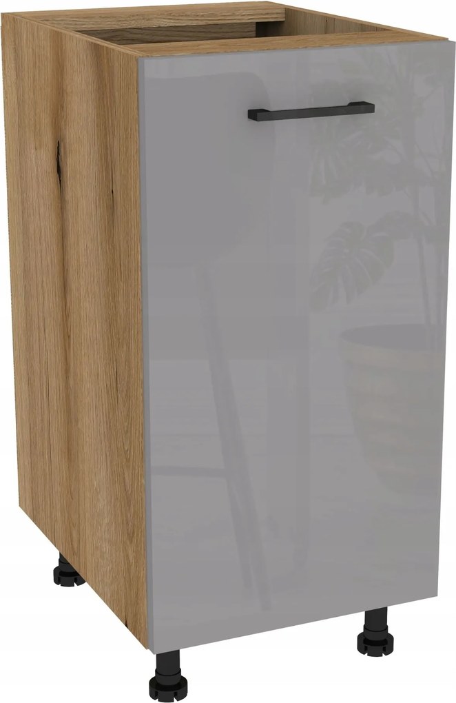 Konyhaszekrény alsó 40 Capri korpusz tölgy Evoke front szürke akril fényes