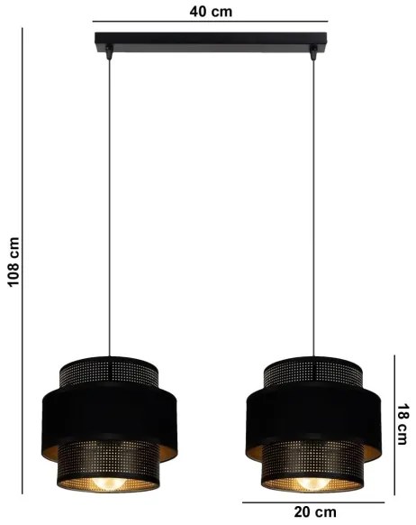 Csillár zsinóron NESS 2xE27/60W/230V fekete
