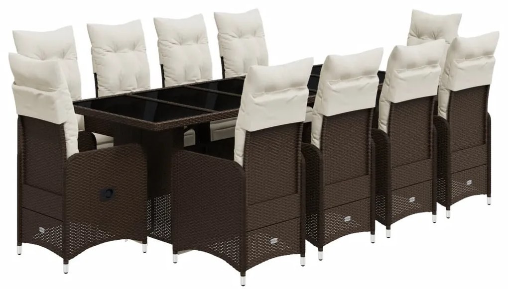 11 részes barna polyrattan kerti bisztrógarnitúra párnákkal