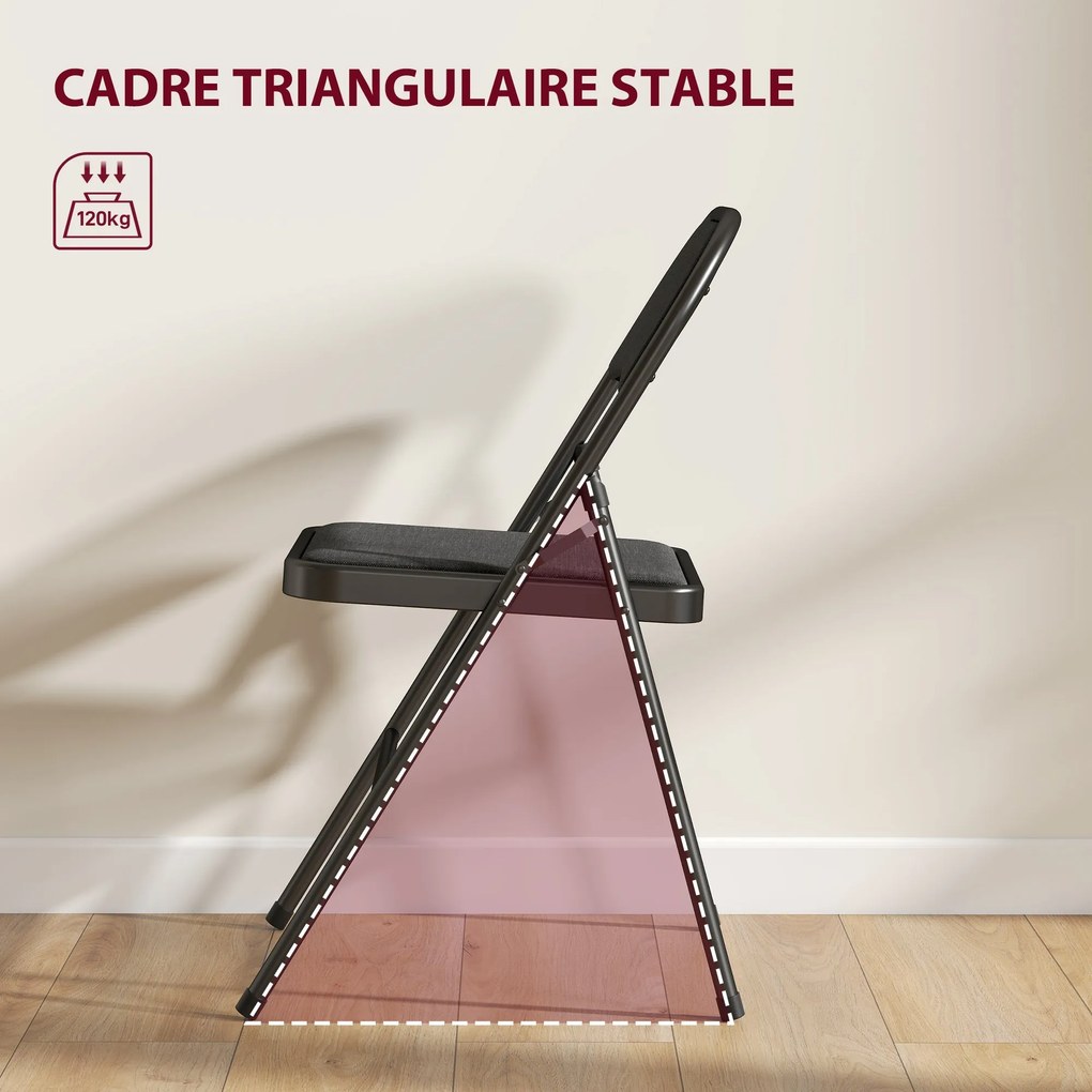 HOMCOM 6 darabos Összecsukható Szék Készlet – Hordozható Étkezőszékek Beltéri Összecsukható Szék Linen Párnával és Acél Vázszerkezettel, 45 x 46 x 78