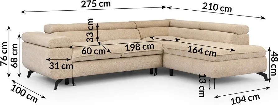 Bézs zsenília sarokkanapé (jobb oldali-L alakú) Marbeya – Ropez