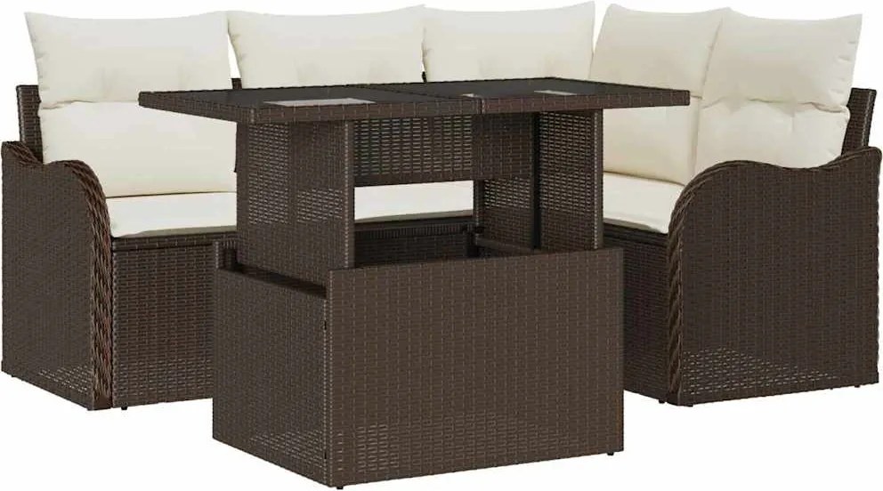 vidaXL Kültéri étkező szett párnával 5 pcs Barna Poli rattan