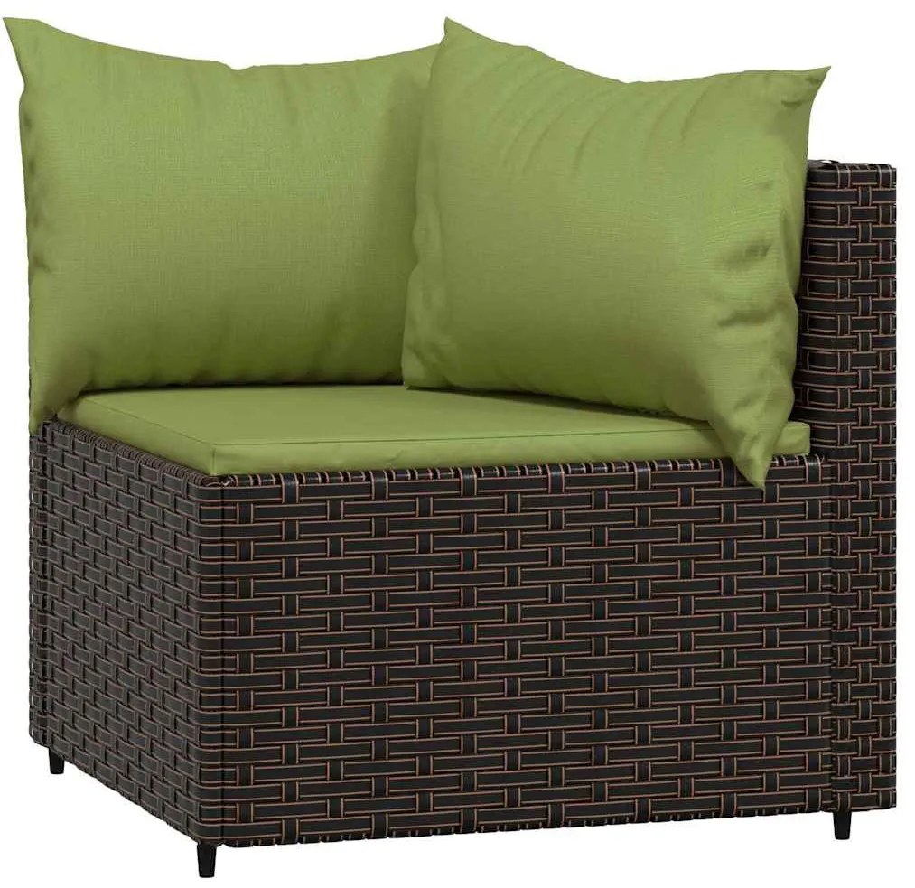 2 db barna polyrattan kerti sarokkanapé párnákkal