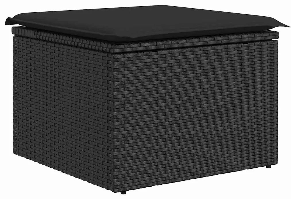 Kerti Kanapé Szett 7 pcs Fekete Poli rattan, acél, tömör akácfa