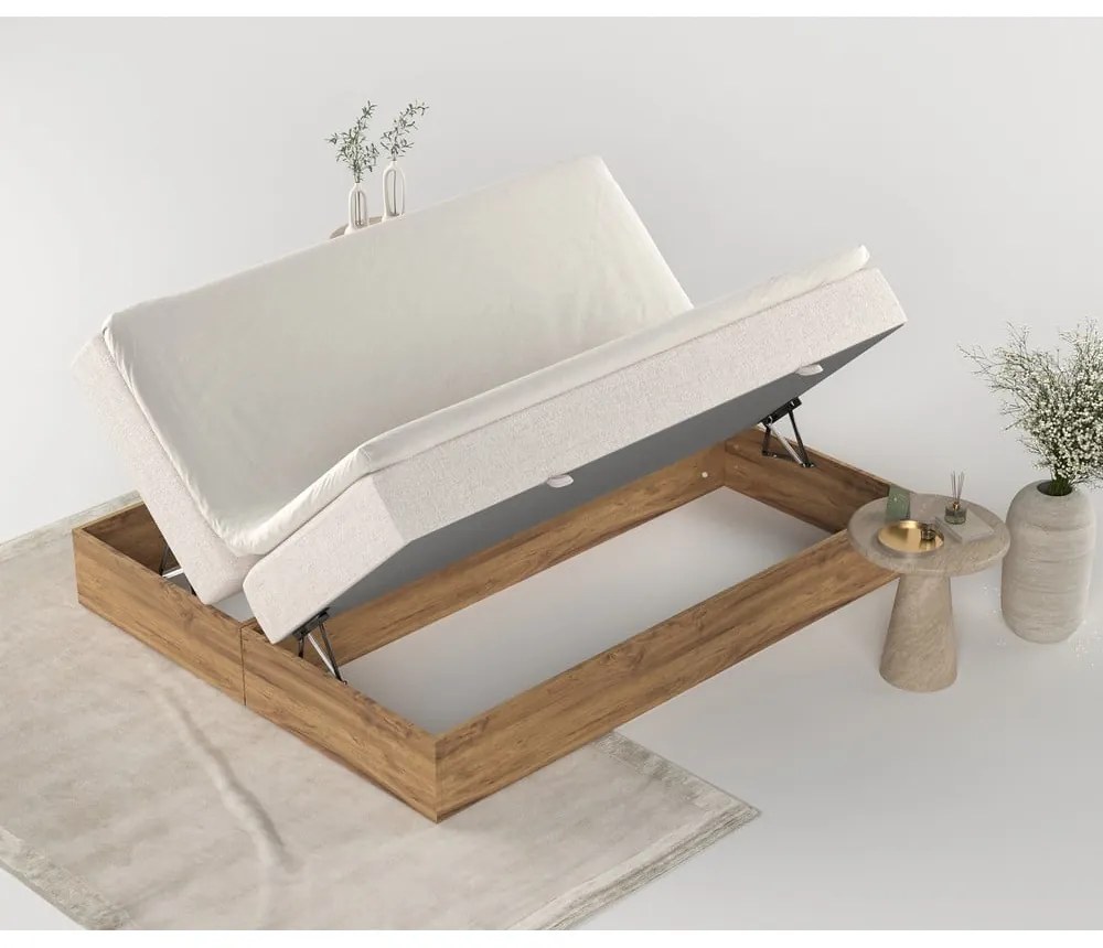 Bézs-natúr színű ágyneműtartós boxspring ágy 180x200 cm Faro – Maison de Rêve