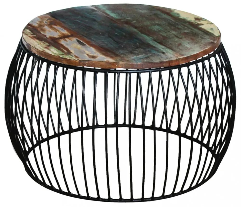 kerek tömör újrahasznosított fa dohányzóasztal 68 x 37 cm