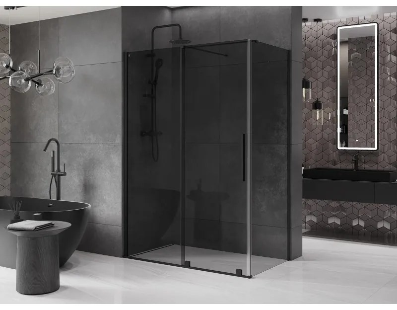 Mexen Velar, tolóajtós zuhanykabin 160 x 80 cm, 8mm szürke üveg, fekete matt, 871-160-080-41-70
