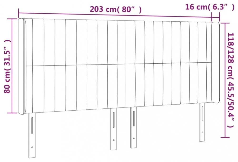sötétszürke szövet fejtámla szárnyakkal 203x16x118/128 cm