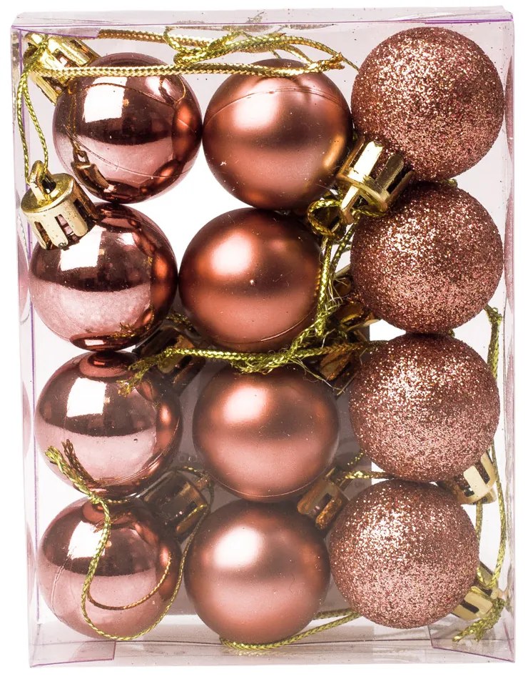 12db-os 2.5cm-es karácsonyi gömb szett - Rose gold
