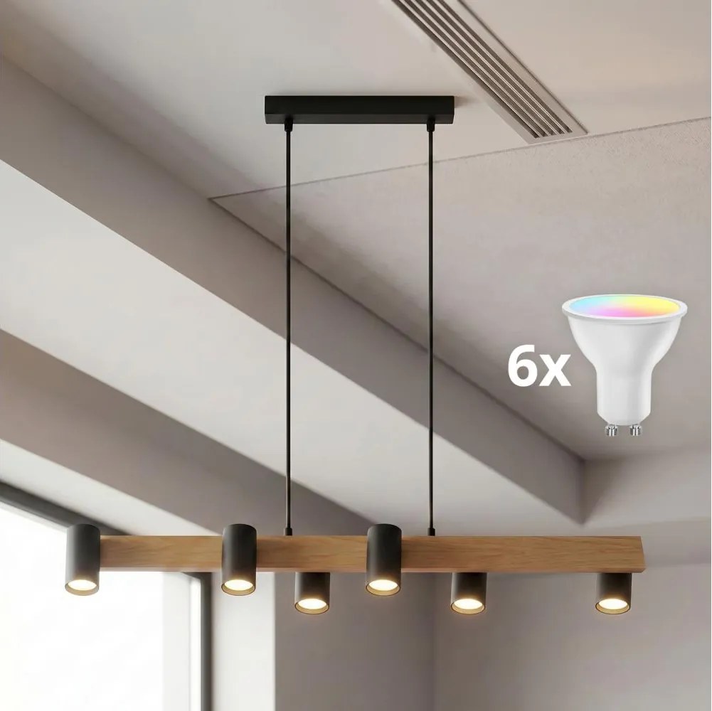 Brilagi - LED RGBW fényerőszabályozható kábelre függesztett csillár SELE 6xGU10/6,5W/230V fekete/tölgy