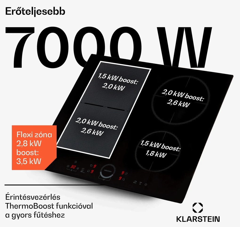 Klarstein Delicatessa 60 Hybrid, beépített indukciós főzőlap, 7000 W, 4 zóna, fekete