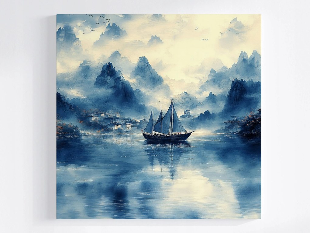 Vászonkép Canvas Ázsia Kelet Kína Tájkép Hegyek Vitorlás Köd 40x40