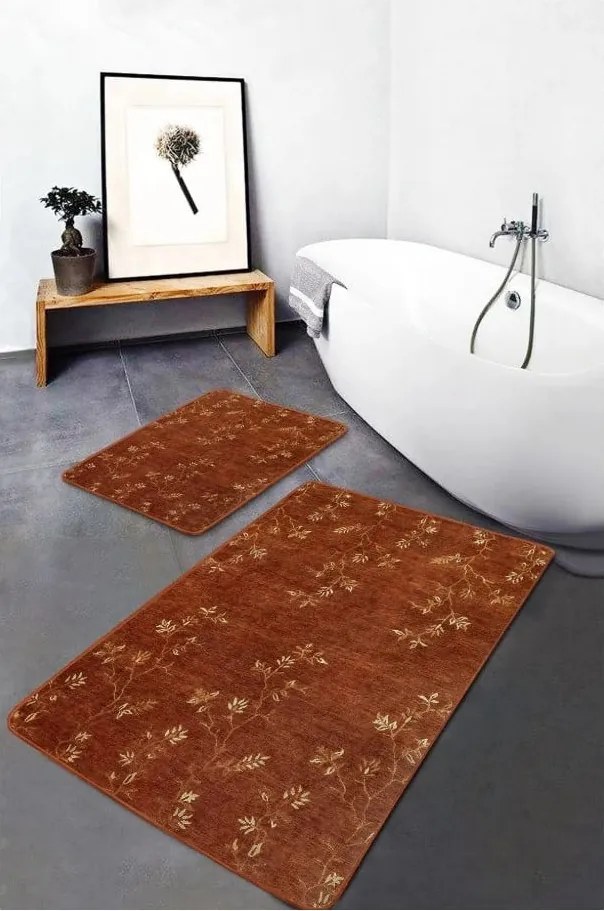 Barna bársony fürdőszobai kilépő szett 2 db-os 60x100 cm – Mila Home