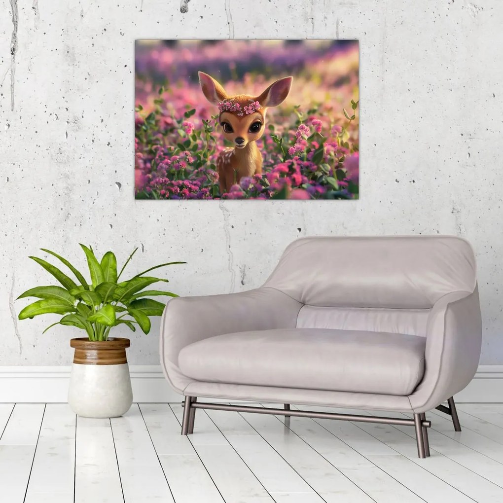 Üveg kép - Aranyos őzike (70x50 cm)