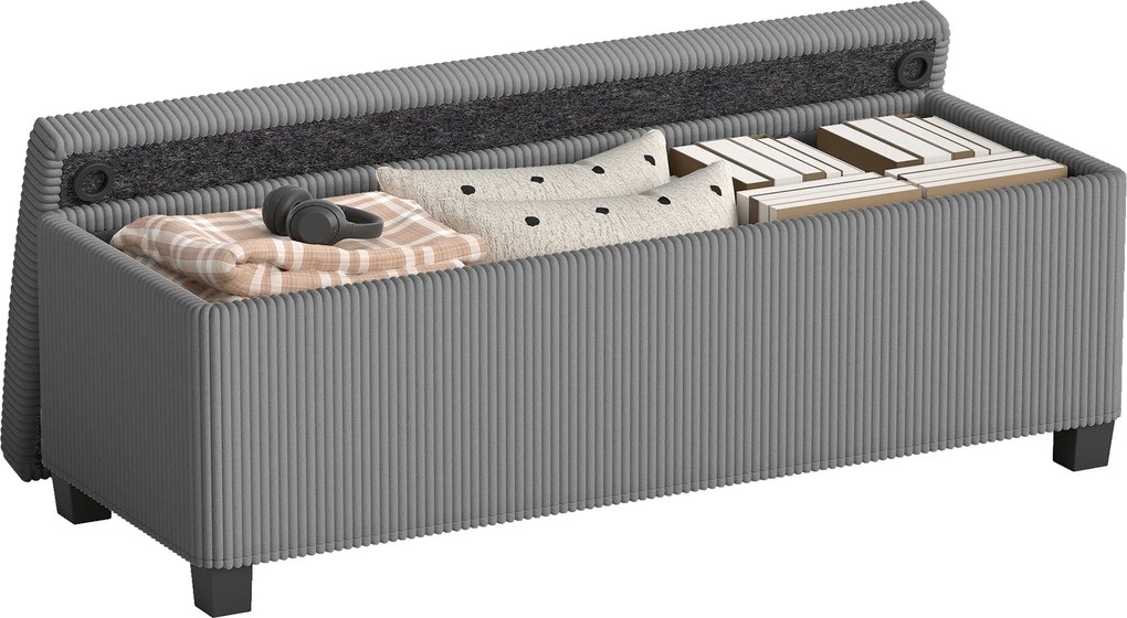 HOMCOM 84 l kordbársony tárolópuff fedéllel, szürke — 112 x 42 x 40 cm | Aosom