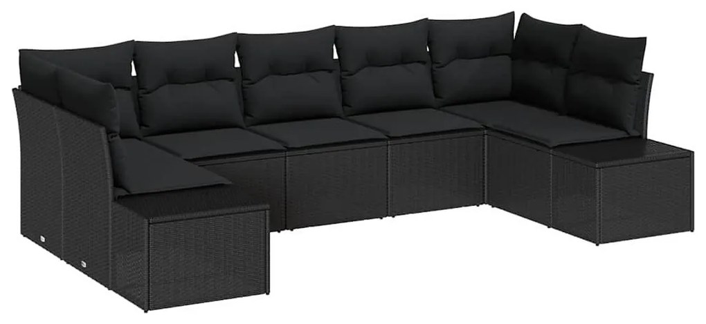 Kerti Kanapé Szett 7 pcs Fekete 289 x 154 x 85 cm Poli rattan
