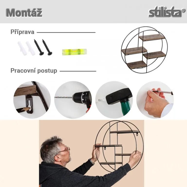 STILISTA Fali kör alakú polc 48 x 48 x 12 cm világos fa