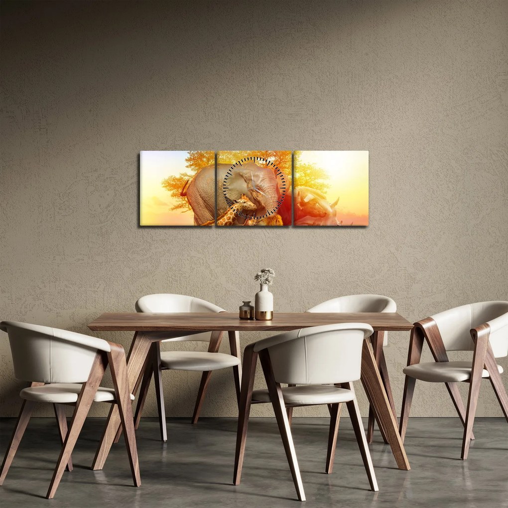 Afrikai állatok képe (órával) (90x30 cm)