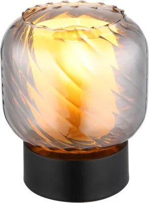 Globo 15754T Asztali lámpa, fém fekete matt, füstszínű üveg, fehér üveg, kábel PVC fekete, billenőkapcsoló a kábelen, ø: 140mm, M: 170mm, kábel hossza 1500mm, 1x E27 25W 230V izzó nélkül