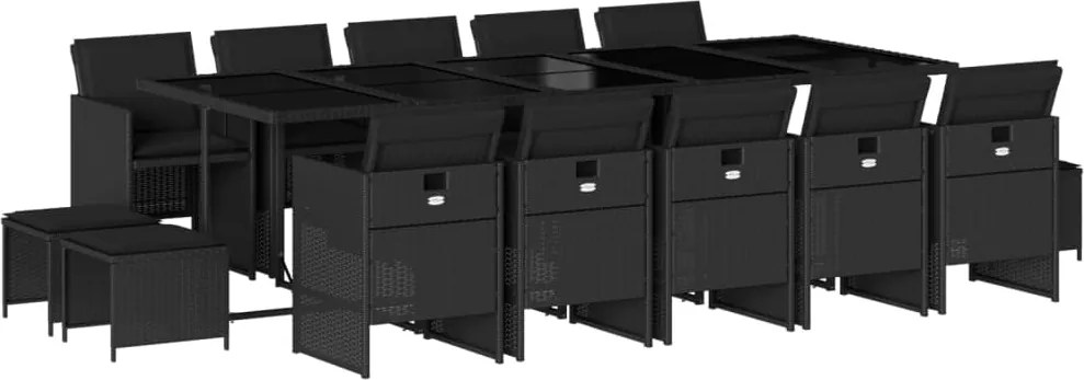vidaXL 15 részes fekete polyrattan kerti étkezőgarnitúra párnákkal