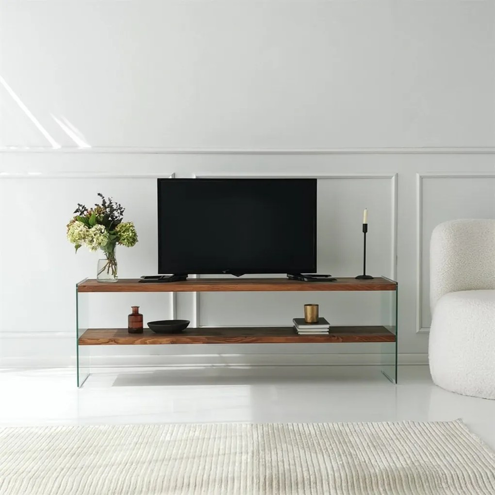 Aqua üveg TV-állvány, gesztenye, 140 cm