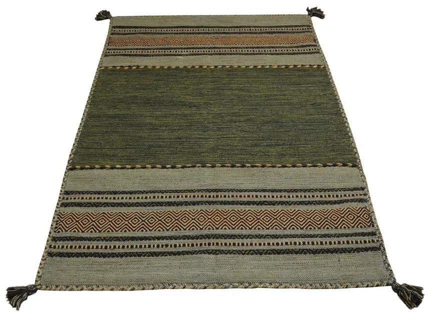 Antique Kilim zöld-barna pamut szőnyeg, 60 x 90 cm - Webtappeti