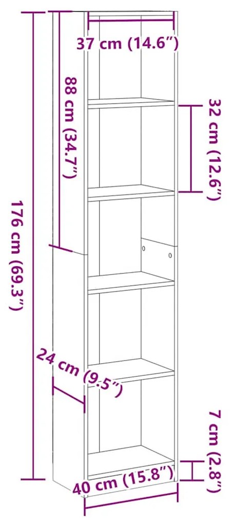 magasfényű fehér szerelt fa könyvespolc 40 x 24 x 176 cm