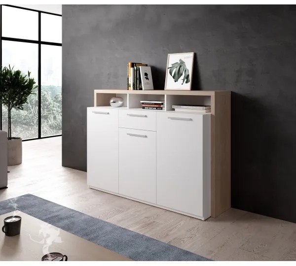 Komód LEBY sonoma tölgy/fehér