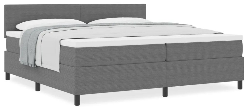 Boxspring ágy matraccal, világosszürke, 200x200 cm, kordbársony szövet