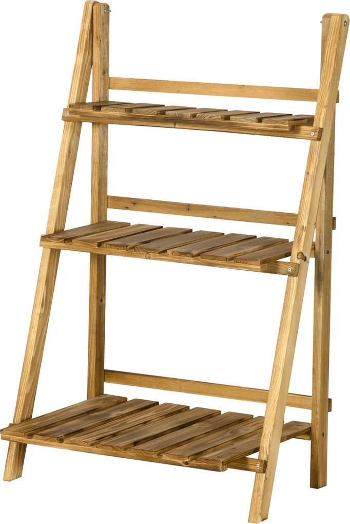 Outsunny 3-Tiers Virágtartó, Összecsukható, 93 cm Magas Virágállvány Belső és Külső Használatra, Fából készült Virágtartó Polc, Virágcserép Állvány Tá
