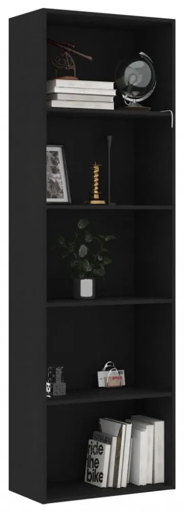 5-szintes fekete szerelt fa könyvszekrény 60 x 30 x 189 cm