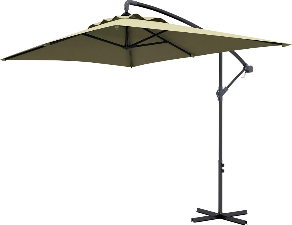 Outsunny Eccentrikus Napernyő 294x193 cm Zöldségfélékhez Kereszttalppal és Kézi Forgatós Mechanizmussal, Vízálló UV Védelemmel a Teraszra és Kertbe Be
