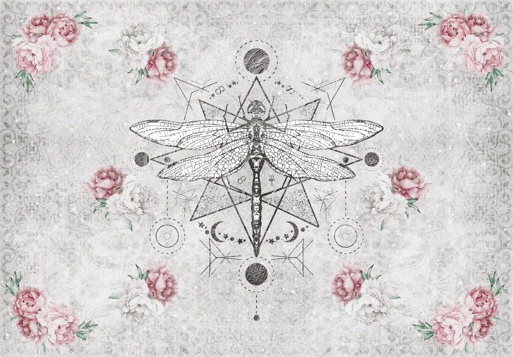 Tapéta Rózsaszín Vintage Boho Virágok Geometria 520x318 Elegancia Nyugalom +ragasztó